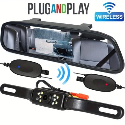 Wireless Backup Camera 4.3" Mirror Plug And Play Easy To Install Car Monitor Kit - Image 1 of 4