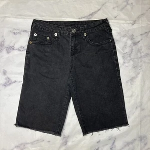 True Religion Black Jean Shorts Boys Size 14 Gray Modest Long Raw Hem B21 - Picture 1 of 4