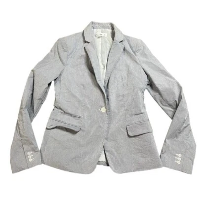 Calvin Klein Womens Blue White Striped Seersucker Blazer Shoulder Pads Size 6 - Image 1 of 4
