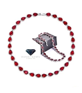 White gold finish red ruby and created diamonds Necklace gift boxed free postage - Picture 1 of 7