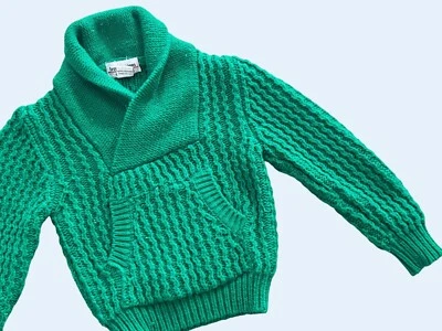 Vintage Kids Toddler Shawl Collar Green Knit Sweater 80s / 90s Sz 4T - Image 1 of 4