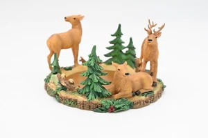 Vintage Deer And Poinsettia Candle Ring Christmas Candle Holder PolyResin - Picture 1 of 7