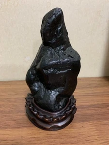 Japanese Kamui Kotan Stone Suiseki – Natural Viewing Stone with Wooden Base 15cm - Picture 1 of 6