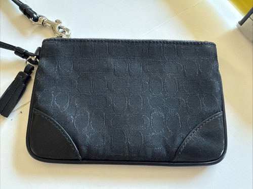 Pochette da polso Coach Signature C anni 2000 in tela nera con bordo in pelle