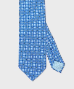 Arcuri cravatta tre pieghe in lino e seta, sfoderata, azzurro fiore bianco E1861 - Imagen 1 de 2