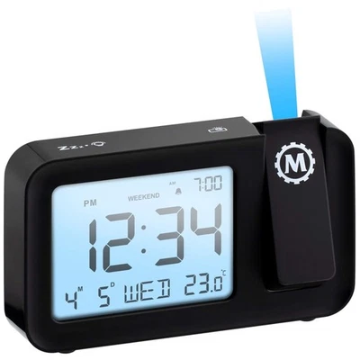 Elegante reloj de proyección silencioso con pantalla iluminada y opciones de montaje en techo Foto 1 de 4