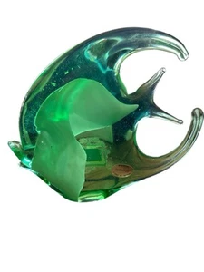 PESCE ANGELO fermacarte soffiato a mano in vetro artistico stile Murano verde marrone bianco 4" H - Foto 1 di 5