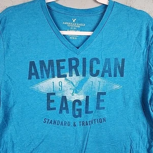 American Eagle Outfitters camicia uomo blu medio logo grafico preppy vestibilità classica - Foto 1 di 9