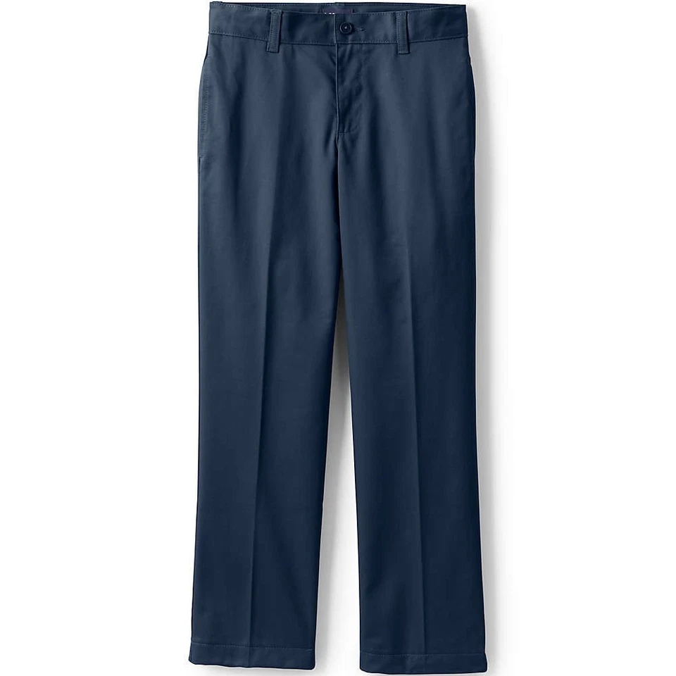 Calça chino Lands' End ferro mistura joelho meninos azul marinho frente lisa reta tamanho 20 nova com etiquetas - Imagem 1 de 4