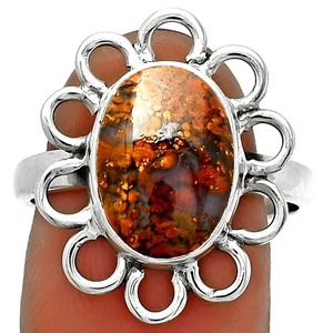 Natural Red Moss Agate 925 Sterling Silver Ring s.8.5 Jewelry R-1527 - Picture 1 of 5