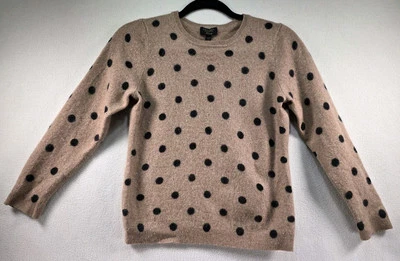 Cashmere Charter Club Luxury 100% Cashmere Top Womens L Tan Polka Dot Feminine - Image 1 of 4