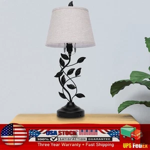 Vintage Table Lamp Bedside Lamp Desk Lamp with Dual USB W/Realistic Leaves Stand - Picture 1 of 12