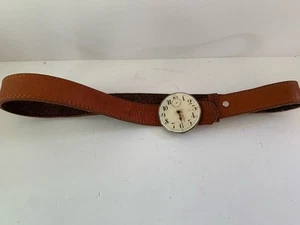 Cinturón de cuero marrón con hebilla de cinturón de esfera de reloj vintage hecho en México 40 - Imagen 1 de 3