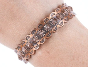 6" Vintage Fred Harvey Era Native American copper cuff bracelet w - Picture 1 of 6