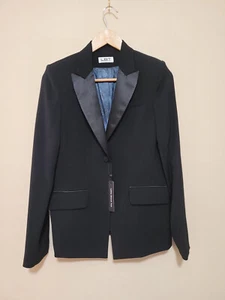 Women's Black Tuxedo Blazer, LBT Little Black Tux, Satin Lapel Size 12P - Picture 1 of 9