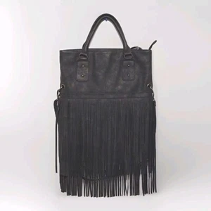 Mossimo Fringe Faux Leather Crossbody Tote Bag Foldable Convertible Handbag - Picture 1 of 12