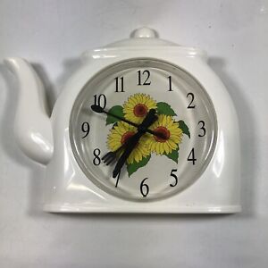 Teapot Wall Clock With Sunflowers 1995 Plastic Works Preowned