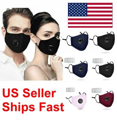 Face Mask With Pocket For Filter Exhalation Valve Reusable Mouth Cover Black - Image 1 of 4