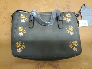 T-Shirt & Jeans Mini Satchel with Floral Embroidery, Brown - Picture 1 of 4