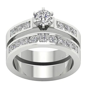 10K White Gold Bridal Engagement Ring VS1 F 1.80Ct Lab Grown Diamond Channel Set - Picture 1 of 10