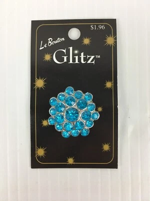 Le Bouton Blue Silver Gem Flower Round Swirl 28mm Craft Clothes Sew Buttons USA - Image 1 of 4