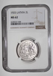 1925 Latvia   2 LATI   NGC ,  MS 62  , silver - Picture 1 of 2