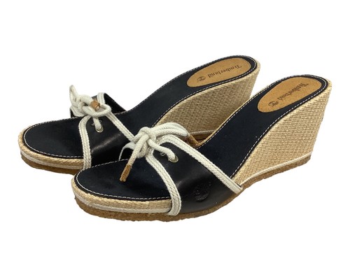 Scarpe sandali Timberland donna neri pelle intrecciata zeppa punta aperta taglia 9M usati in ottime condizioni