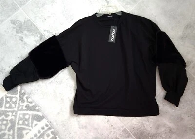 NUEVO CON ETIQUETAS - Mujer Boohoo Zoe oversize Negro Imitación Piel Sudadera ITALIA (10) Jersey Foto 1 de 4