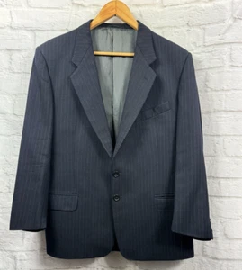 Harrods Mens Blazer Size M 42 UK Navy Blue Pinstripe Pure New Wool Classic Smart - Picture 1 of 8