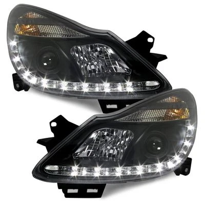 SCHEINWERFER FÜR OPEL CORSA D 06-10 SCHWARZ LED TAGFAHRLICHT-OPTIK LINKS RECHTS - Bild 1 von 4