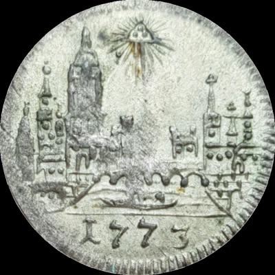 Frankfurt 1 Kreuzer 1773 Unc Silver Coin City View Germany German State - Image 1 of 4