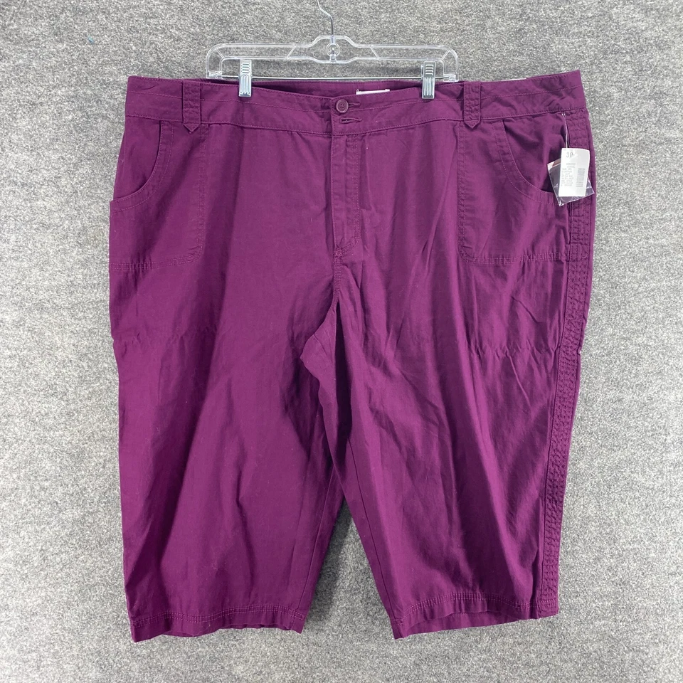New Fashion Bug Shorts Women 30 Plus Purple High Rise Chino Cotton Pockets - Image 1 of 4