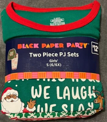 Black Paper Party Two Piece PJ Set Girls' S (6/6X) 60% Cotton Christmas Pajamas - Image 1 of 3