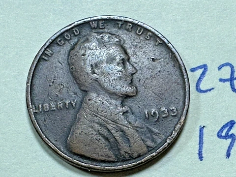 1933 1C BN Lincoln Cent WHEAT PENNY 2763N Cover