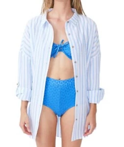 Cotton on Body Women's Cotton Striped Swing Beach Shirt Cover-up, Blue, XS - Picture 1 of 6