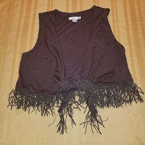 Vtg XHILARATION Brown Fringe Vest sz Small Western Cowboy Rodeo Bolero Shrug - Picture 1 of 16