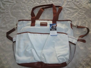 Neu in Verpackung KidZone by IPP 2-in-1 WEISS/GRAUE STREIFEN mit braunem Rand WICKELTASCHE mit Tischunterlage - Bild 1 von 5