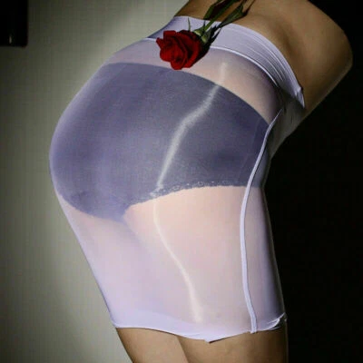 Mini faldas ultrafinas brillantes de nailon transparente para mujer ceñidas al cuerpo vestido corto Foto 1 de 4