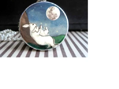 BLANCO CONEJO LUNA conejito colgante grande 20" plata de ley 925 collar oro regalo Foto 1 de 4