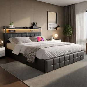 Boxspringbett Doppelbett 160x200cm Stauraumbett mit LED Hydraulisch Bettkasten - Bild 1 von 11