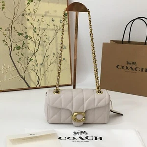 Bolso de Hombro Coach CP149 Tabby 20 PVC Cuero Correa de Cadena Acolchado Gris Blanco - Imagen 1 de 8