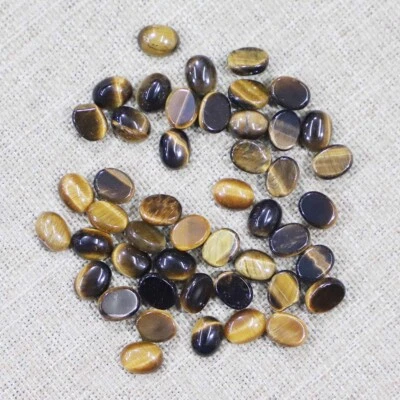 100pcs Natural Tiger Eye Stone Oval CAB CABOCHON 6X8mm for DIY Jewelry No Holes - Image 1 of 3