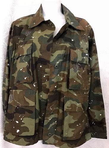 AMIRI Giacca da campo mimetica Amira cotone strass vernice cuore schizzi 4 tasche SM