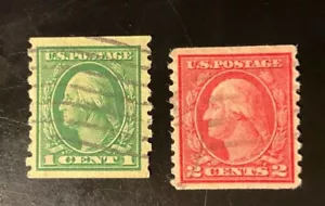 Scott # 412 & 413 US Stamp 1 cent Washington Green & 2 cent Carmine - Picture 1 of 1