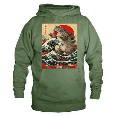 Catzilla猫日本艺术滑稽猫幽默连帽衫 — 第 1/2 张图片