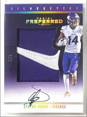 2017 Panini Preferred Silhouettes Stefon Diggs Vikings Swoosh Patch Auto 1/5 - Image 1 of 2