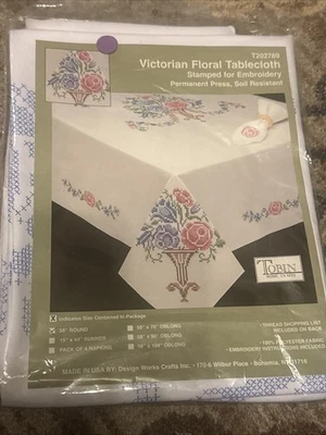 Tobin Home Crafts Victorian Floral Tablecloth Stamped Embroidery 58" Round Kit - Image 1 of 4