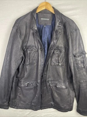 John Varvatos Field Jacket Mens 58 Black Sheep Skin Leather Lined Button Up - Image 1 of 4