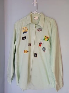 Tia Designs Women Large Shirt Embroidery Teacher Bus Green Striped Blouse Vinta - Picture 1 of 9