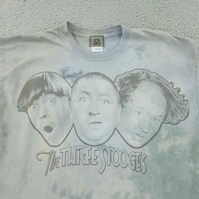 Винтажная мужская рубашка Three Stooges размер XL серая жидкий синий галстук краситель комедия графика 2003 - Изображение 1 из 4